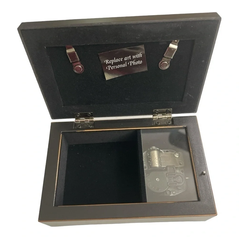 First Communion Black Rope Trim Music Box Plays Handel's Hallelujah